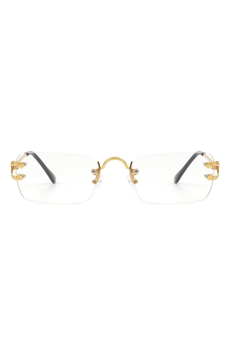 Rimless Retro Rectangle Flat Top Tinted Sunglasses