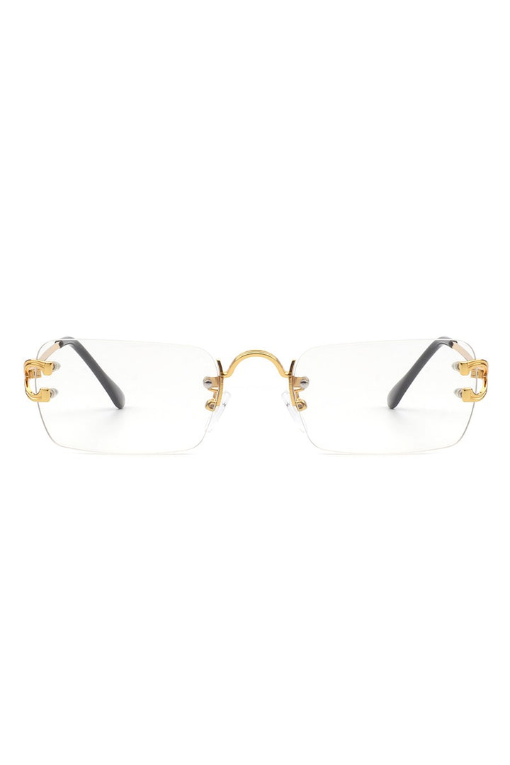 Rimless Retro Rectangle Flat Top Tinted Sunglasses