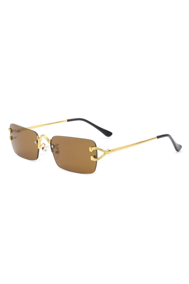 Clear Rimless Retro Rectangle Flat Top Tinted Sunglasses
