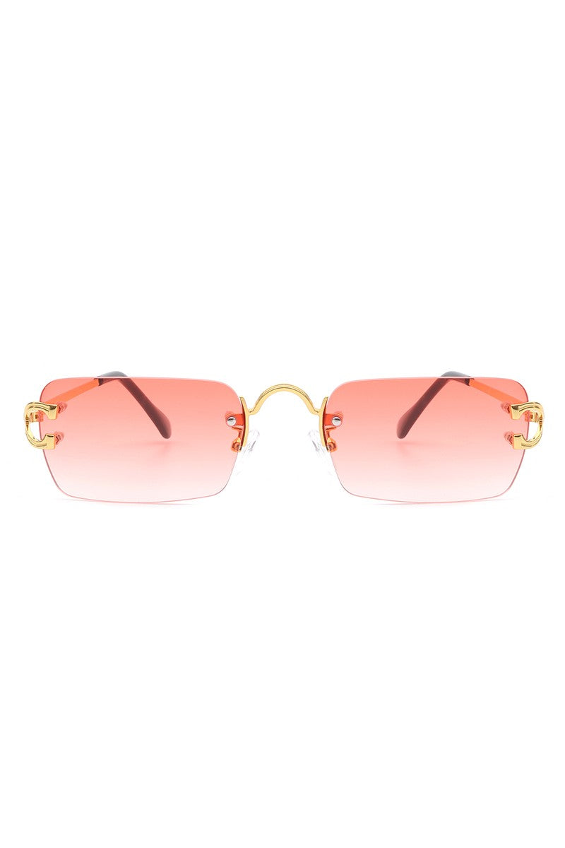 Rimless Retro Rectangle Flat Top Tinted Sunglasses