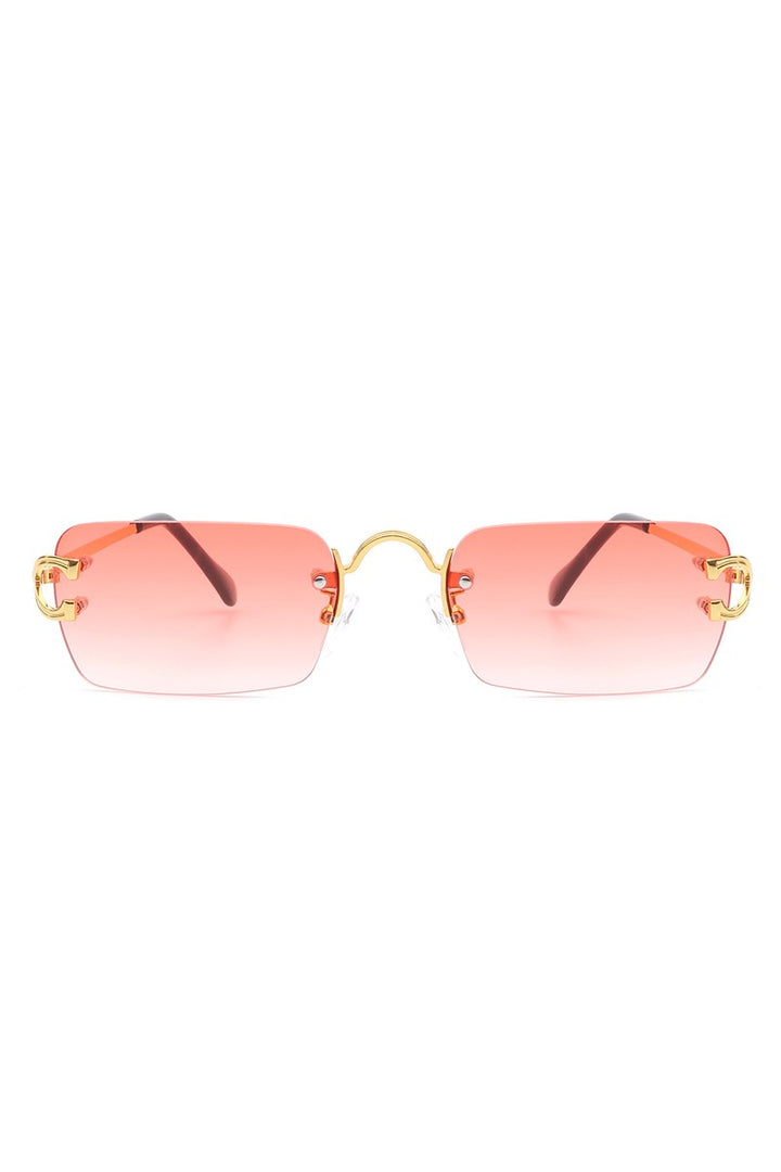 Rimless Retro Rectangle Flat Top Tinted Sunglasses