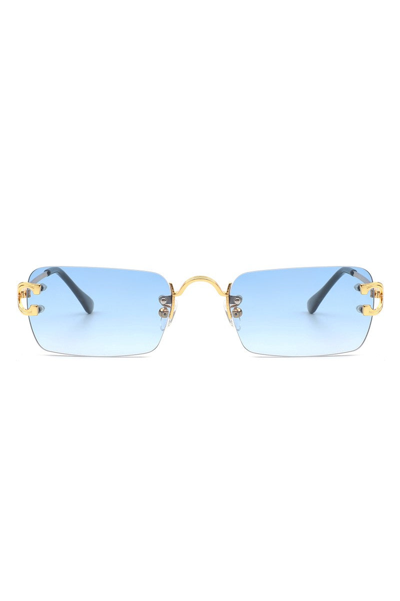 Rimless Retro Rectangle Flat Top Tinted Sunglasses
