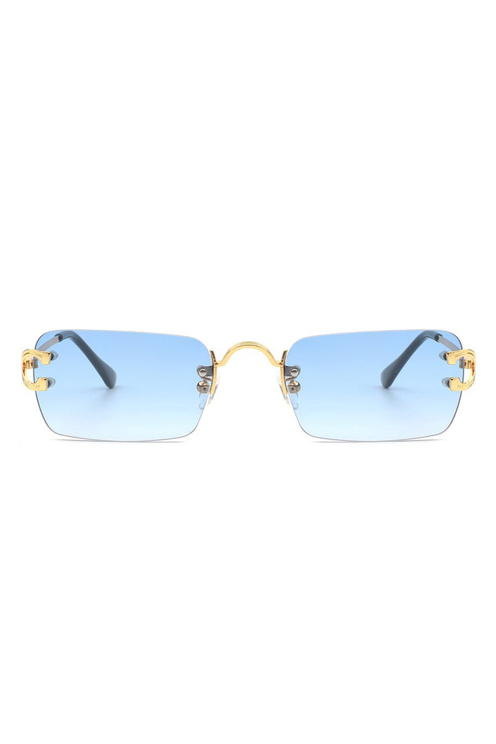 Rimless Retro Rectangle Flat Top Tinted Sunglasses