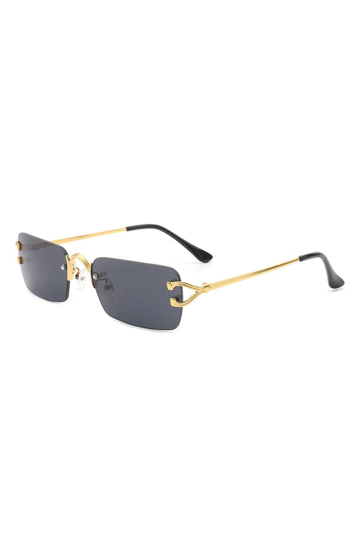 Blue Rimless Retro Rectangle Flat Top Tinted Sunglasses