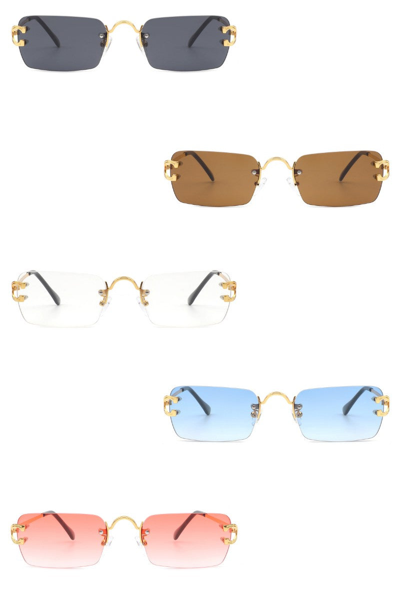 Black Rimless Retro Rectangle Flat Top Tinted Sunglasses