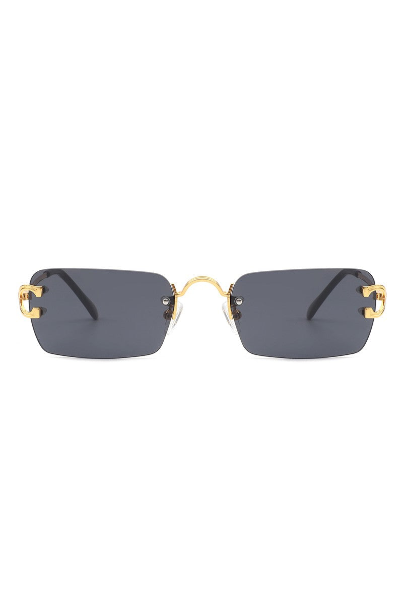 Brown Rimless Retro Rectangle Flat Top Tinted Sunglasses