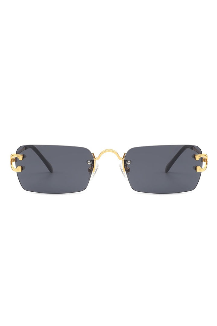 Brown Rimless Retro Rectangle Flat Top Tinted Sunglasses
