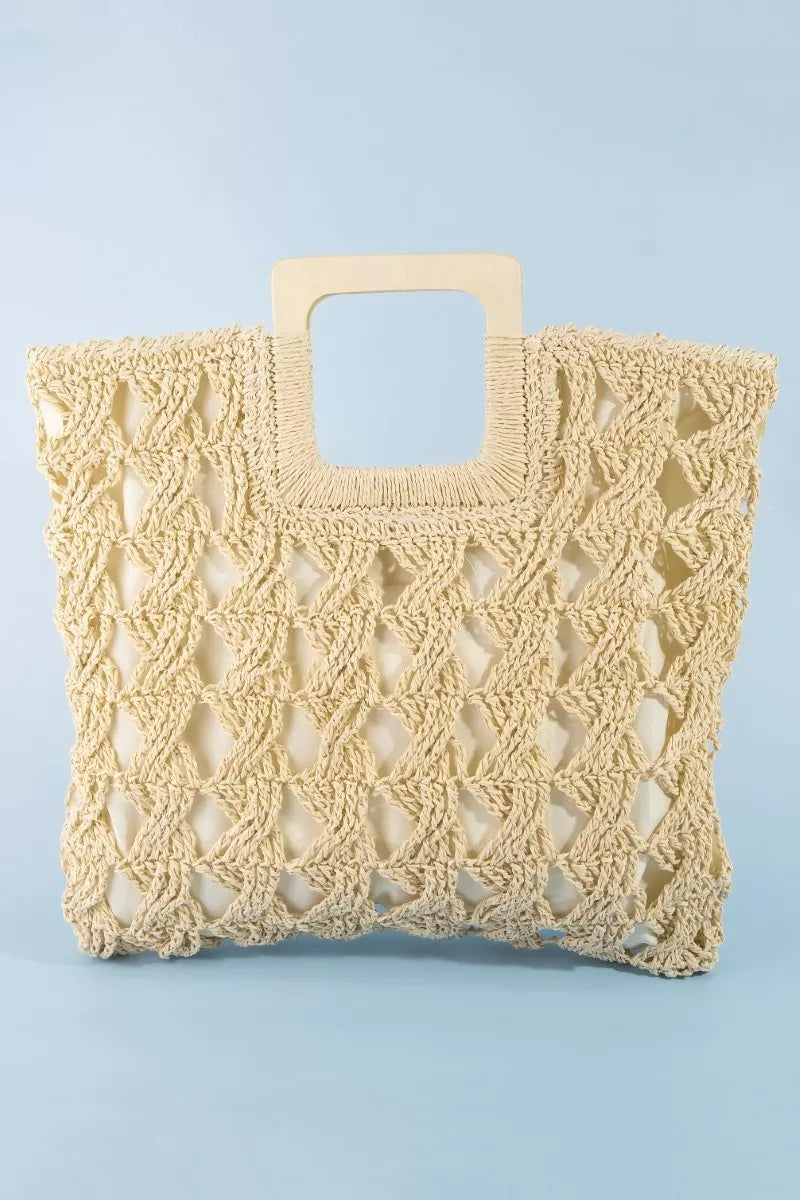 Fame Square Straw Braided Tote Bag