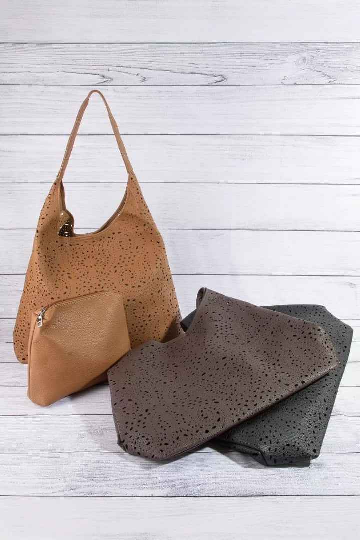 Fame Intricate Cutout Motif Leather Shoulder Bag