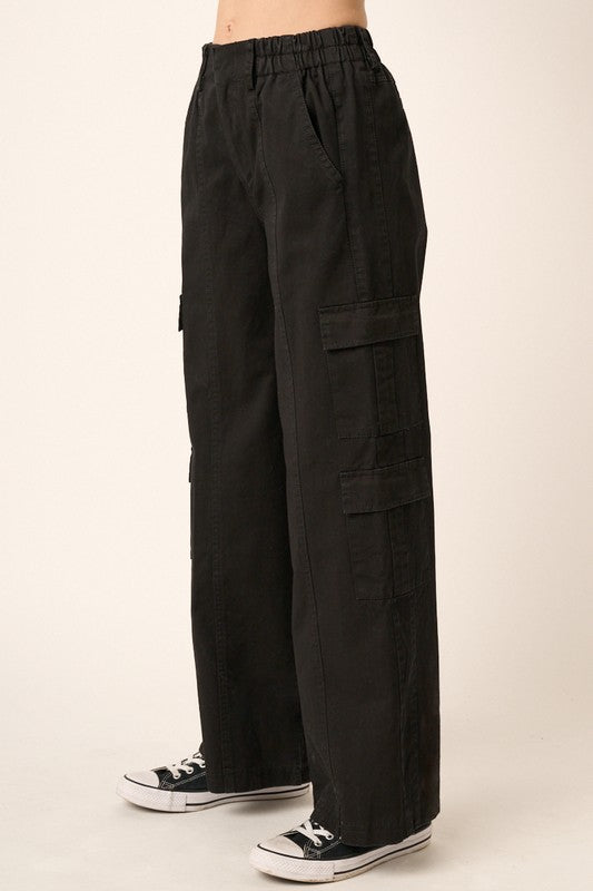 Black Mittoshop Low Rise Elastic Cover Waistband Cargo Pants