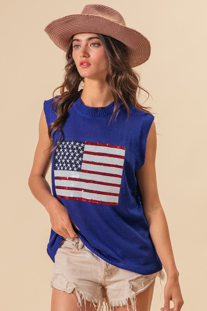 Royal Bibi American Flag Sequins Patch Knit Vest
