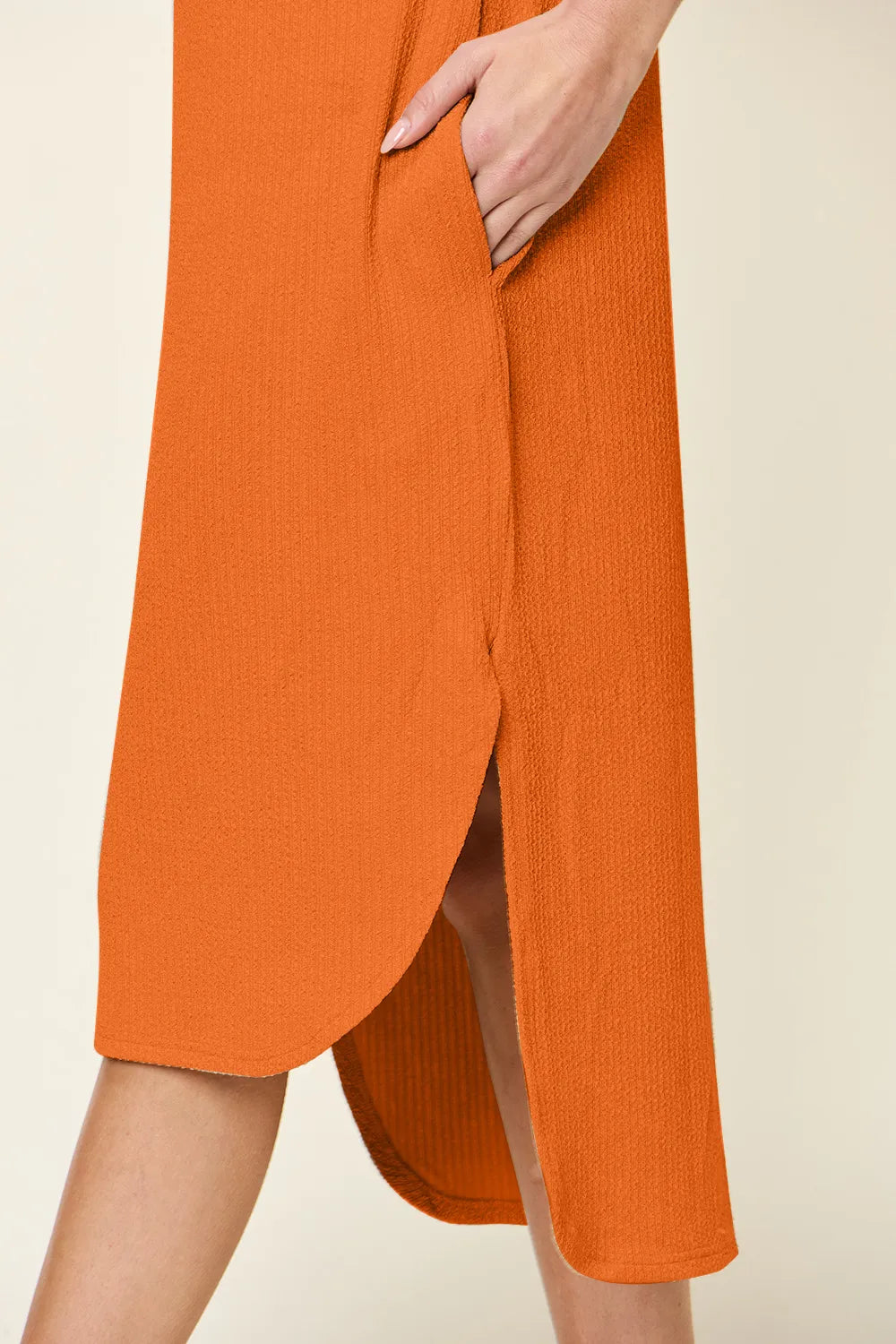 Tangerine Double Take Full Size Round Neck Short Sleeve Slit Dress