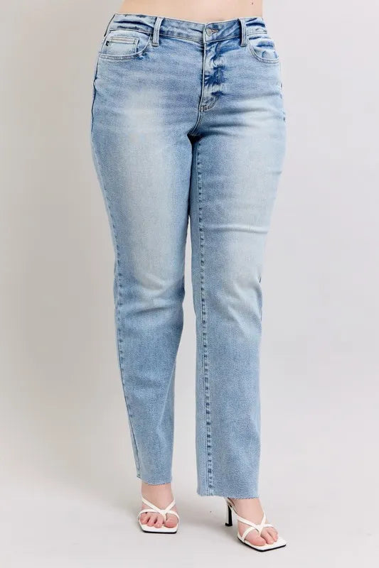 Lt Judy Blue Full Size Mid Rise Light Wash Dad Jeans Plus Size