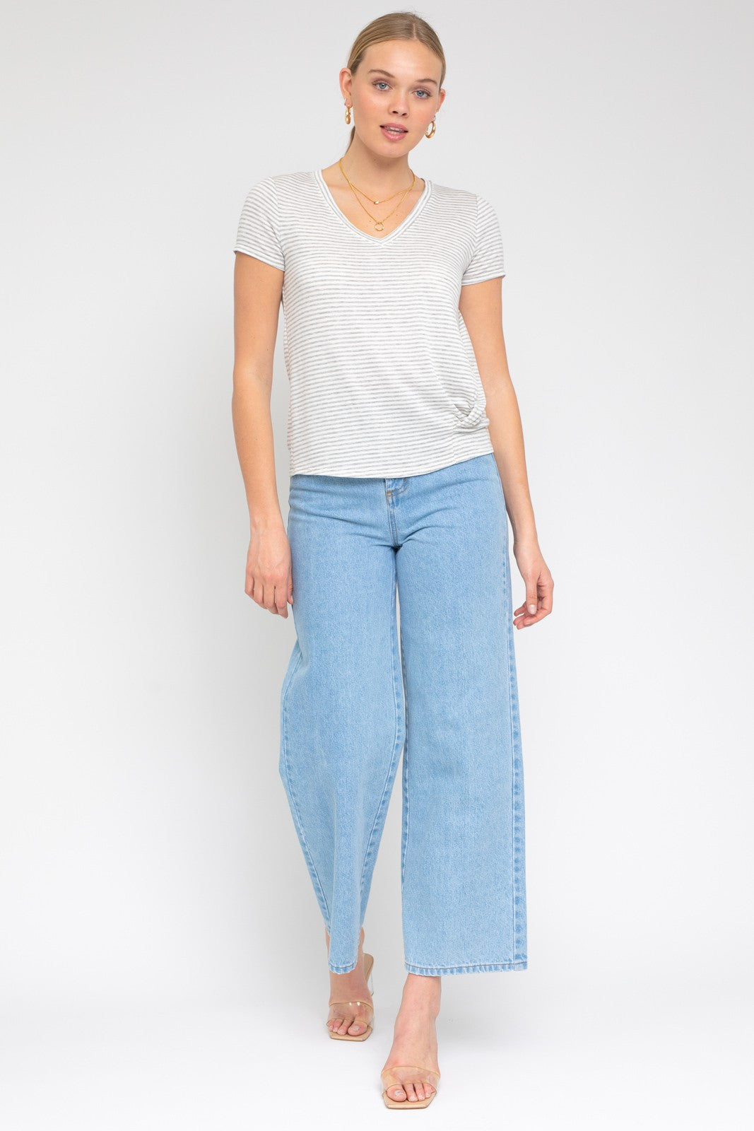Short Sleeve V Neck Twist Front Top