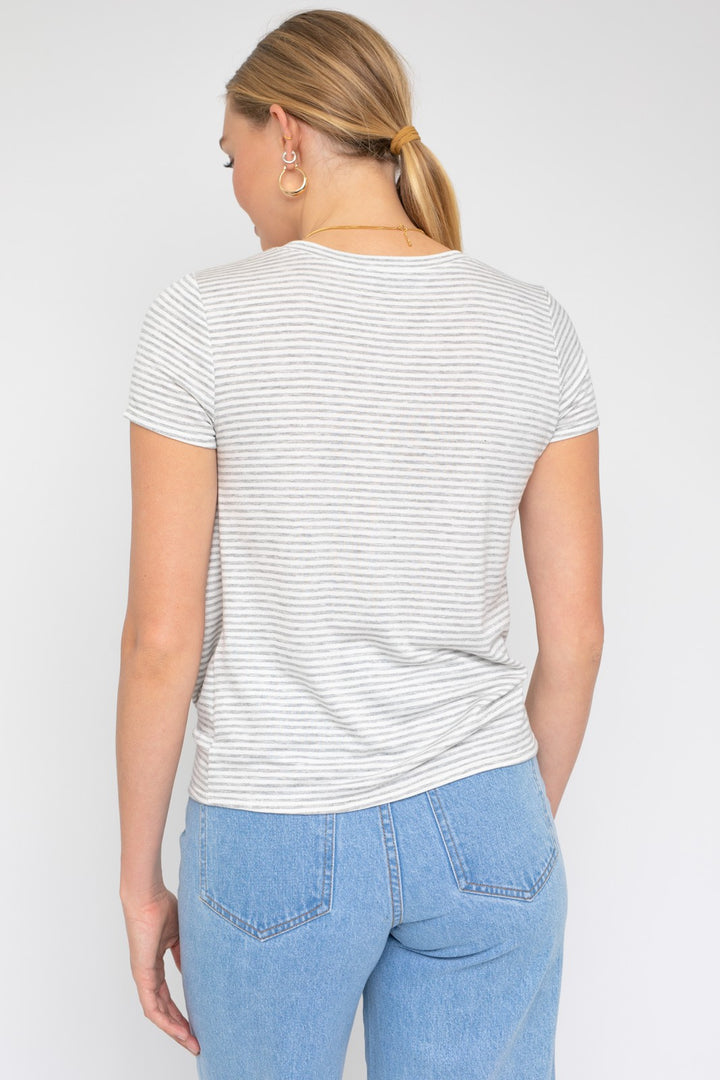 Short Sleeve V Neck Twist Front Top