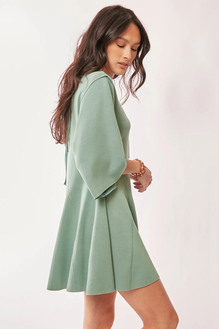 Seafoam Green Davi Dani Solid Draped Sleeve Ties Back Skort Romper 1