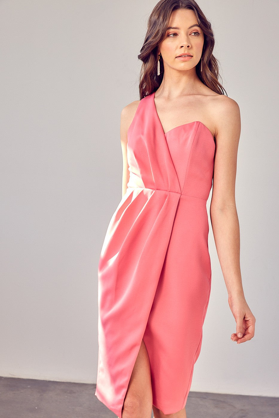 Doll Pink One Shoulder Overlap Dress