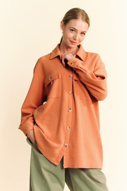 Pumpkin Davi Dani Waffle Knit Button Down Shirt