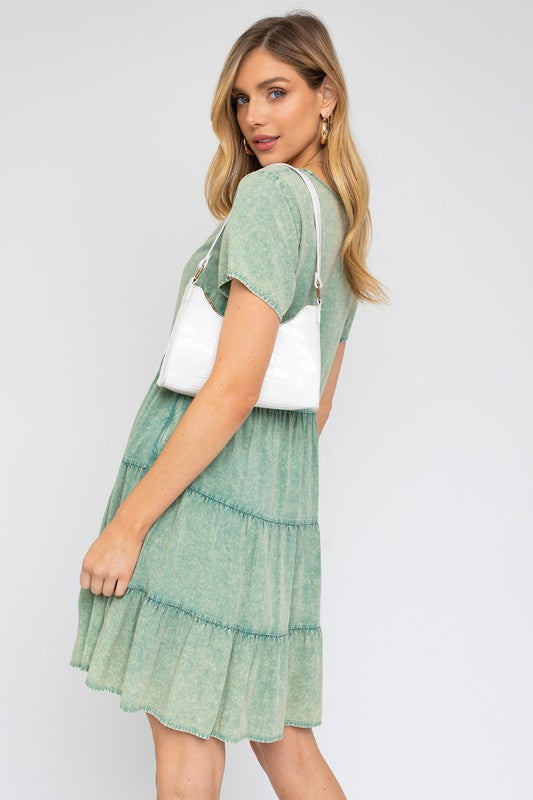Sage Washed Baby Doll Mini Dress