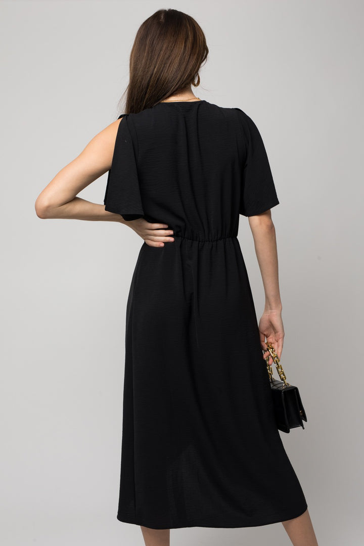 Lavender Solid V Neck Midi Dress W Front Knot | Anekay