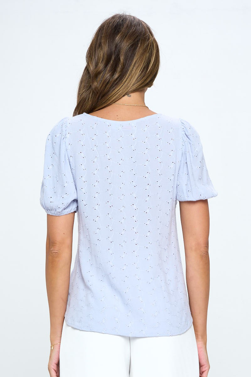 Round Neck Puff Sleeve Top With Embroidery 1