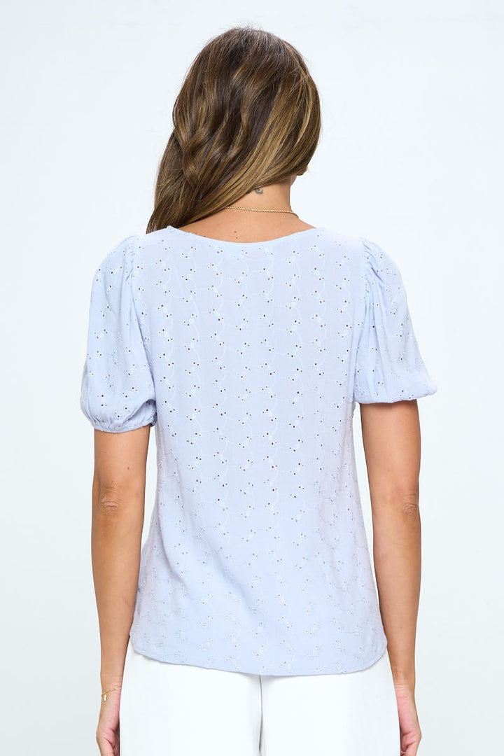 Round Neck Puff Sleeve Top With Embroidery 1