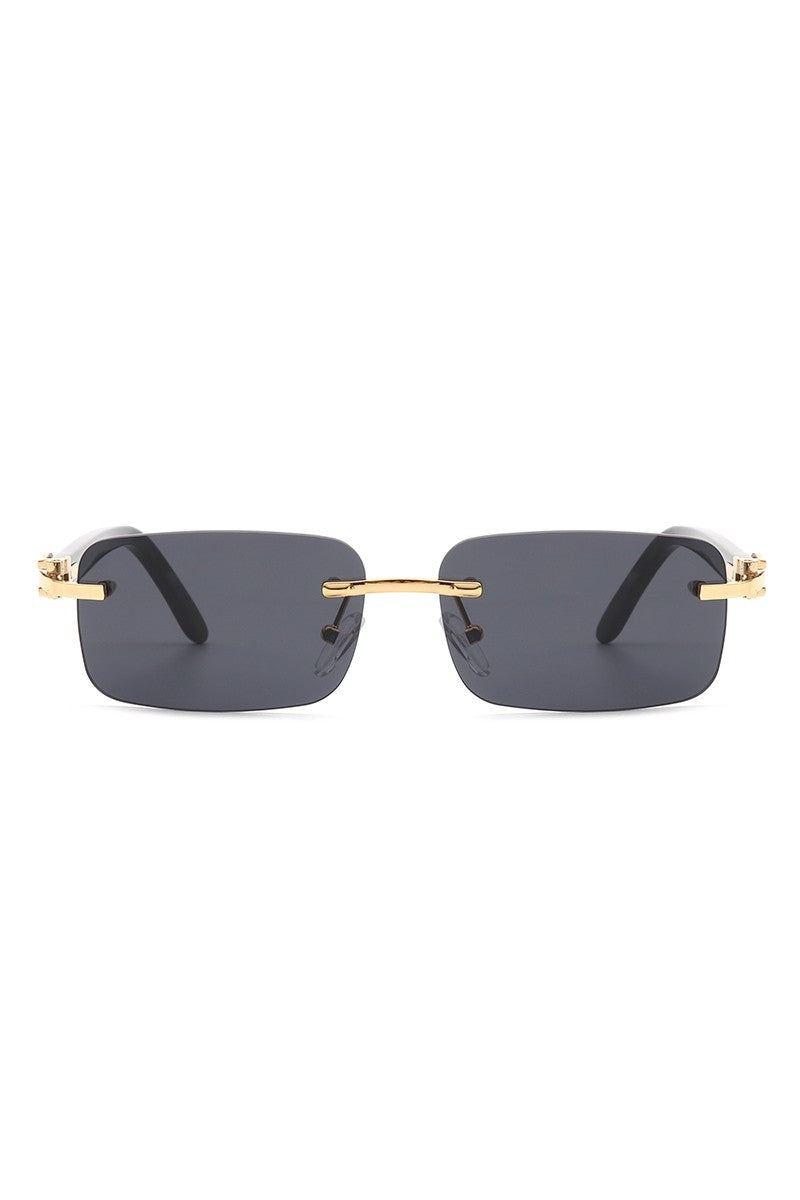 Brown Rimless Rectangle Retro Tinted Fashion Sunglasses