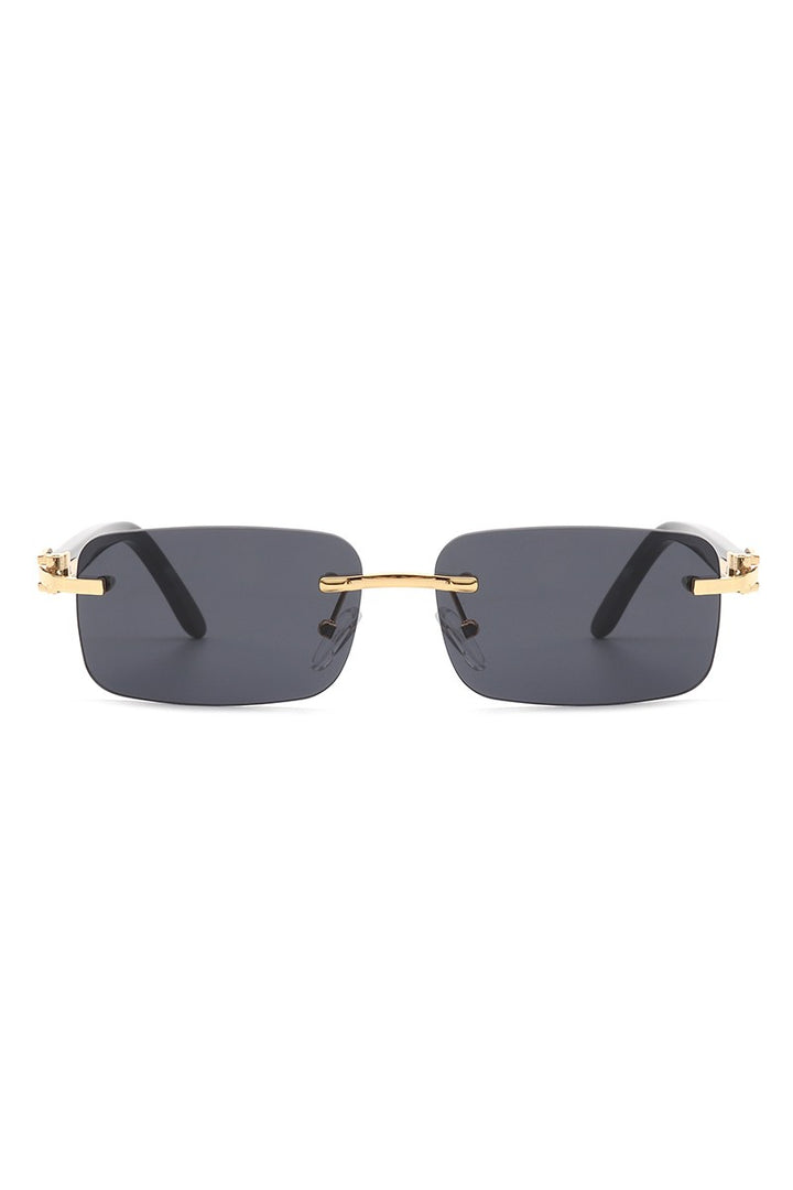 Brown Rimless Rectangle Retro Tinted Fashion Sunglasses