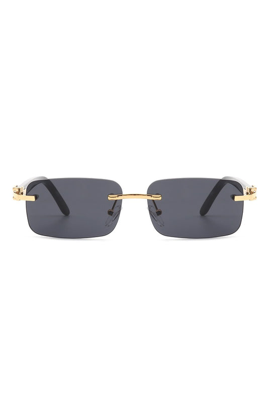 Brown Rimless Rectangle Retro Tinted Fashion Sunglasses