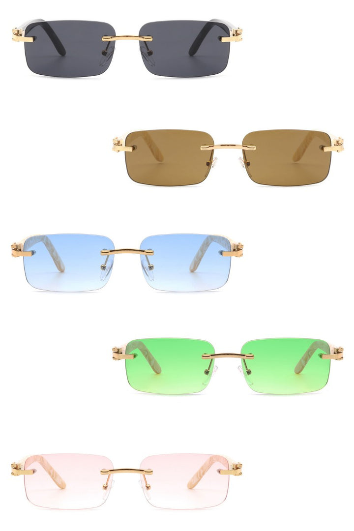 Black Rimless Rectangle Retro Tinted Fashion Sunglasses