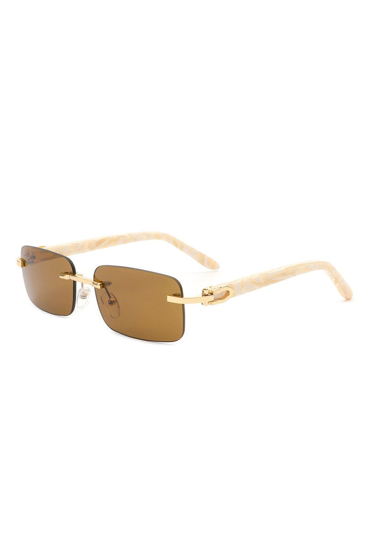 Pink Rimless Rectangle Retro Tinted Fashion Sunglasses