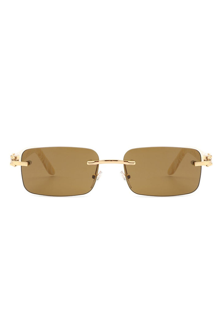 Green Rimless Rectangle Retro Tinted Fashion Sunglasses