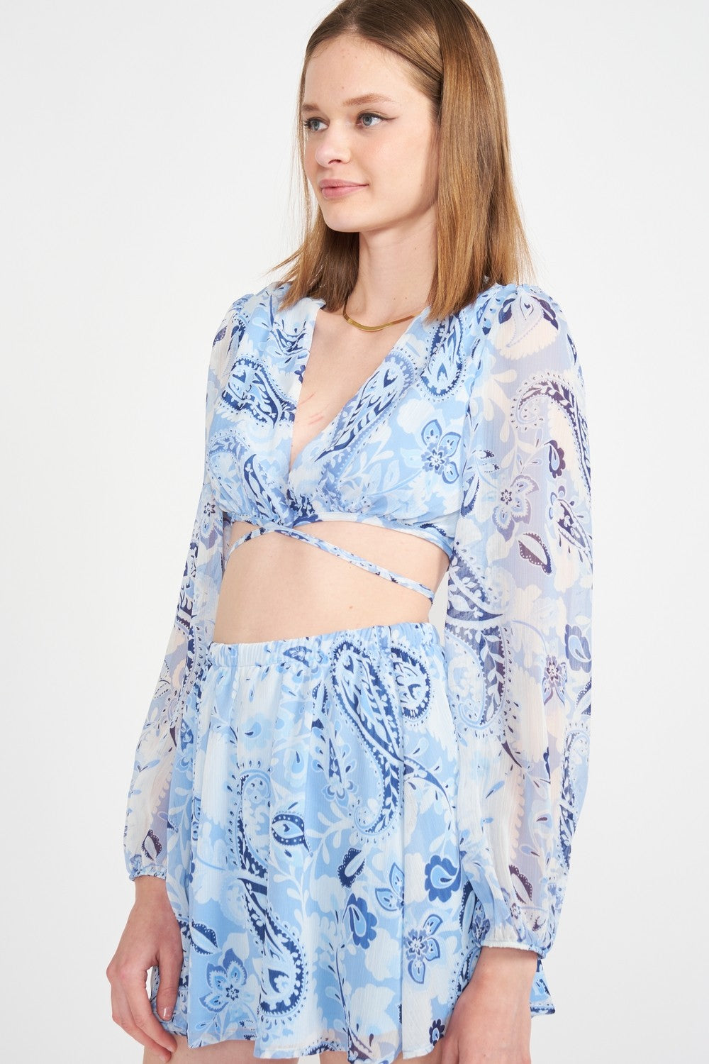 Printed V Neck Crop Top