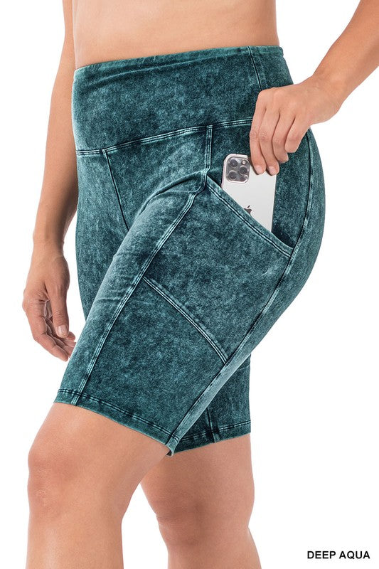 PERSIMMON Plus Mineral Wash Wide Waistband Pocket Leggings