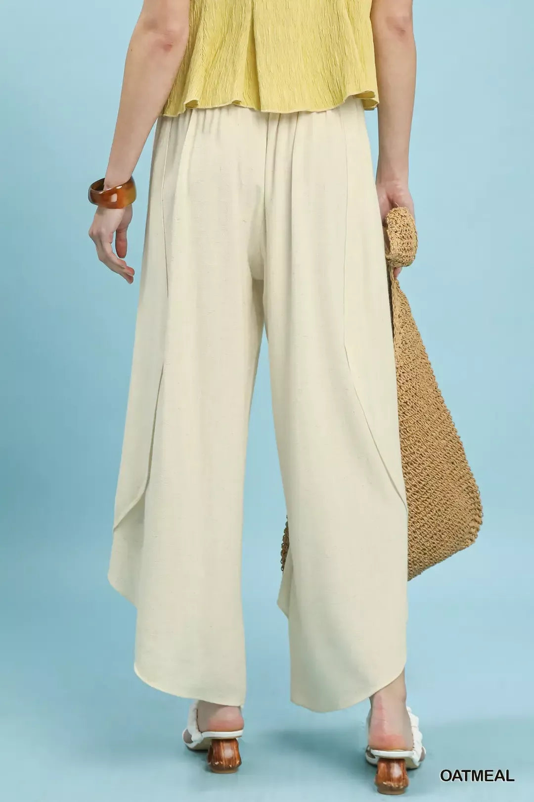 Oatmeal Umgee Flowy Asymmetrical Hem Wide Leg Pants 1