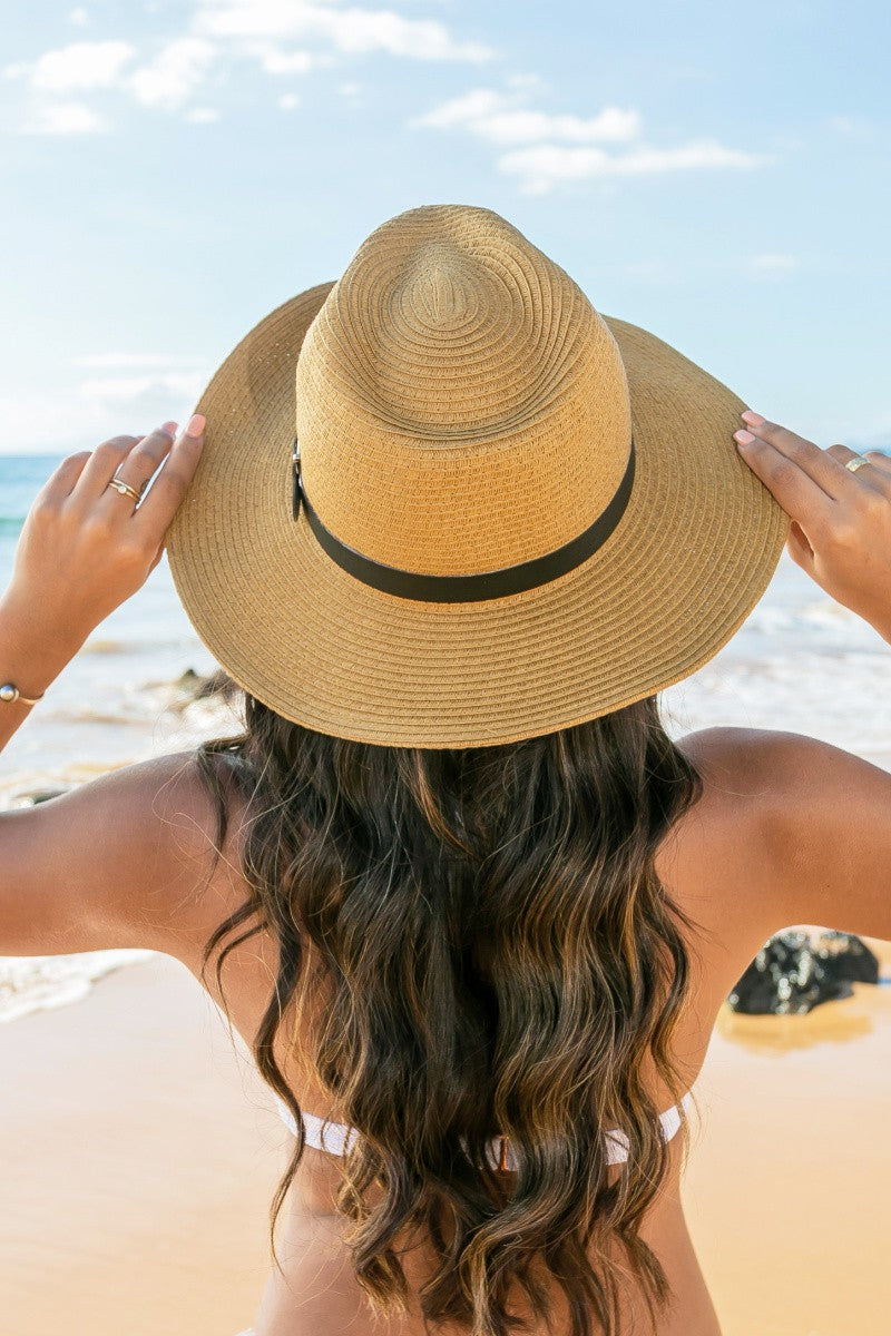 Beige Drawstring Panama Hat