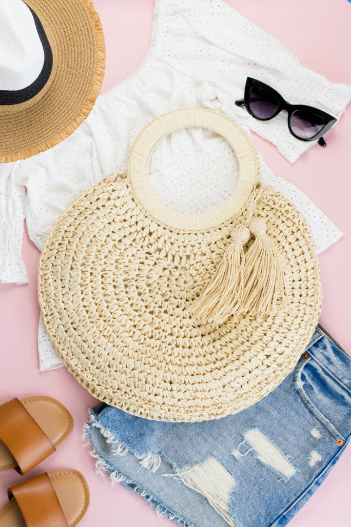 Straw Tassel O Ring Tote