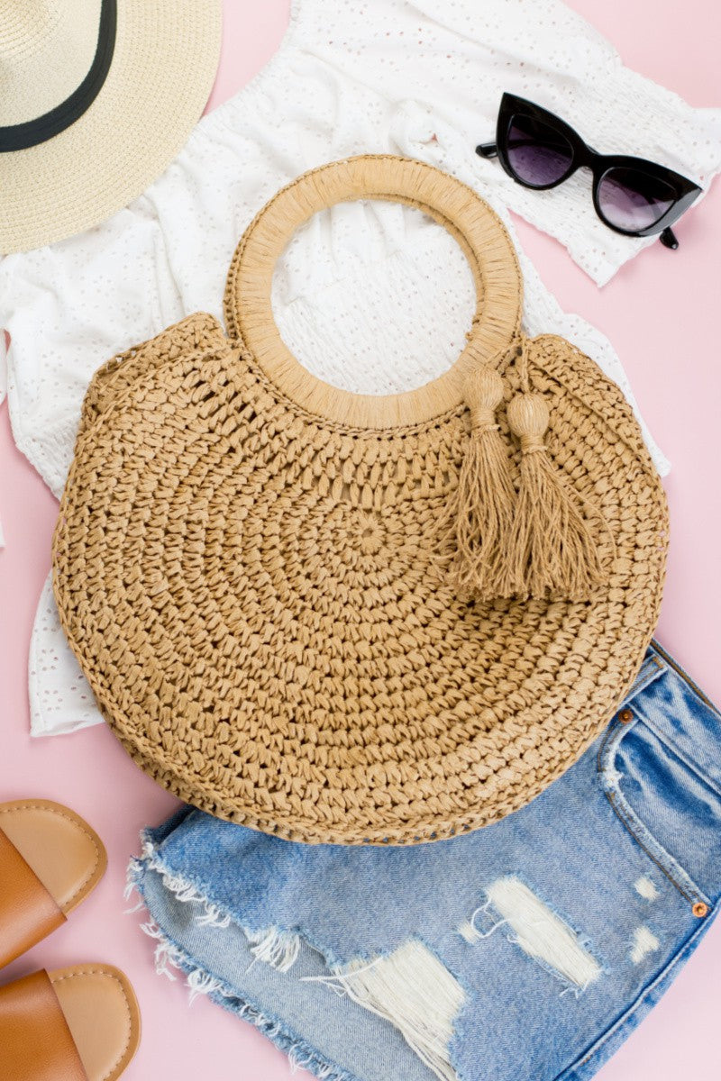 Straw Straw Tassel O Ring Tote