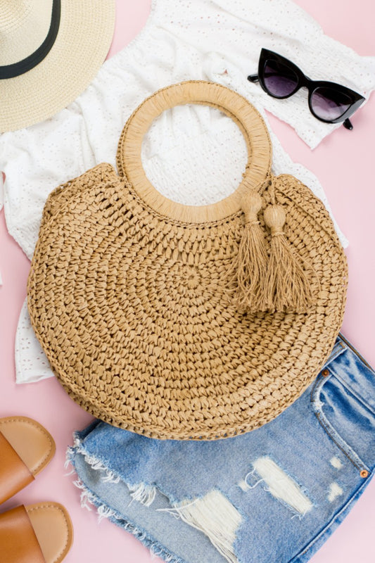 Straw Straw Tassel O Ring Tote