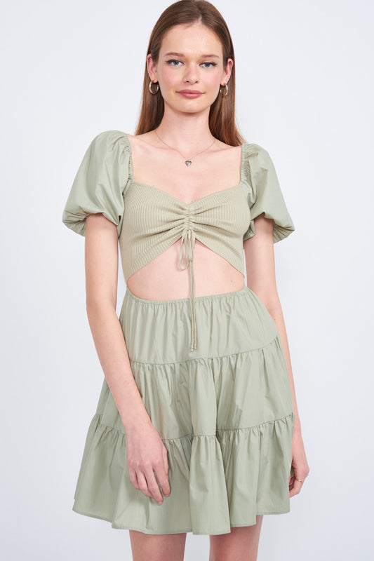 Sage Puff Sleeve Baby Doll Mini Dress