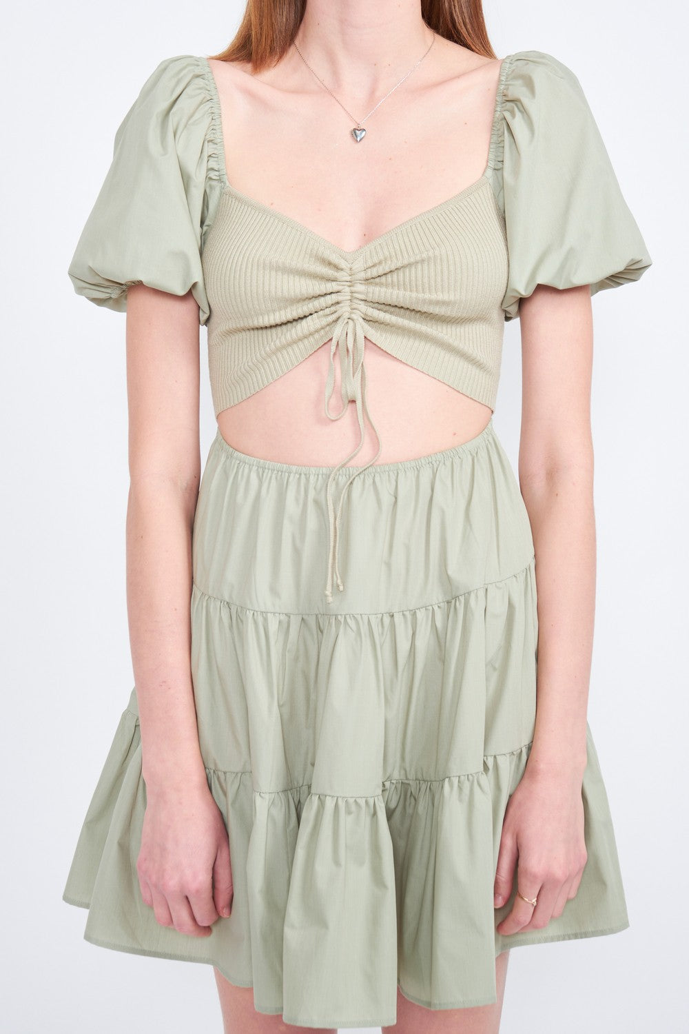 Sage Puff Sleeve Baby Doll Mini Dress