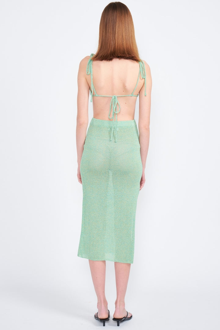 Cut Out Detaul Midi Dress With Shoulder Ties