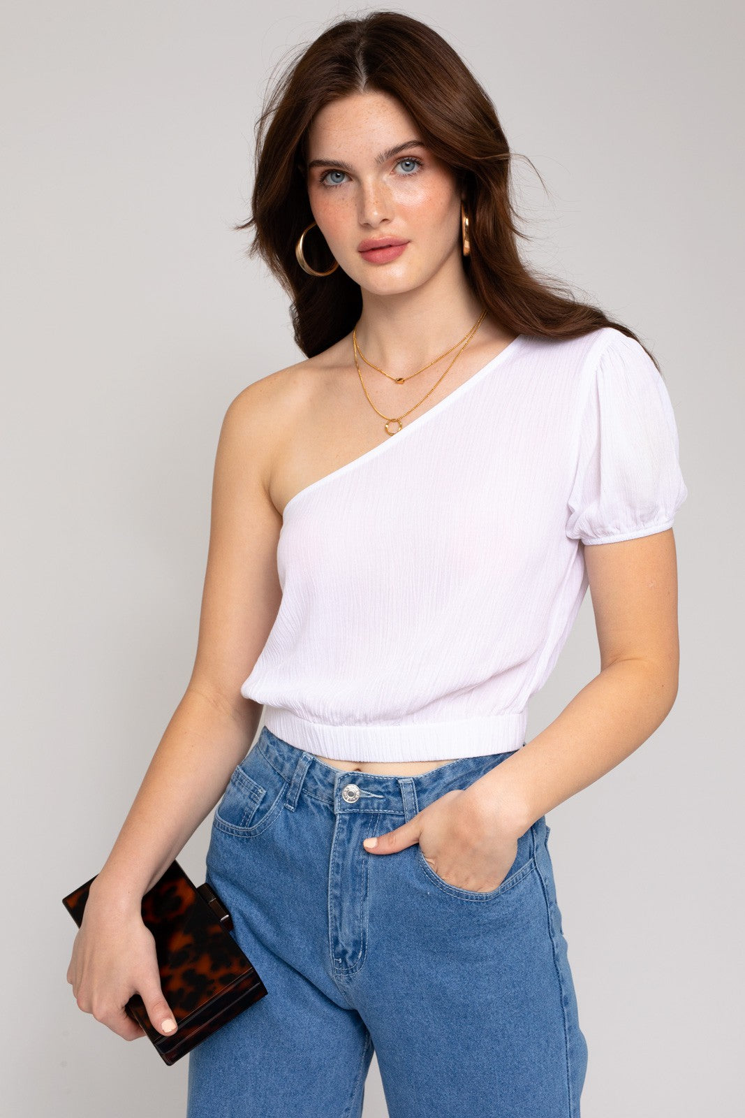White S S One Shoulder Top