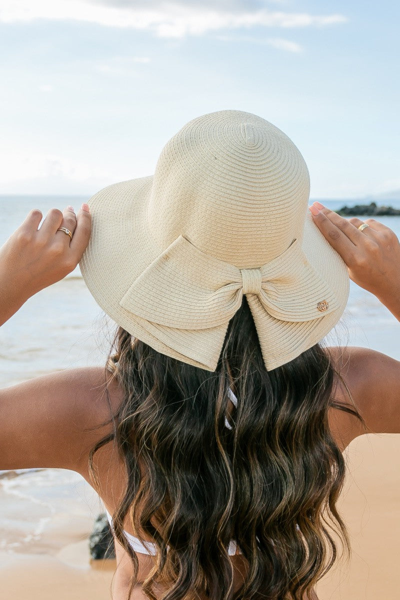 Black Bow Back Straw Bucket Hat