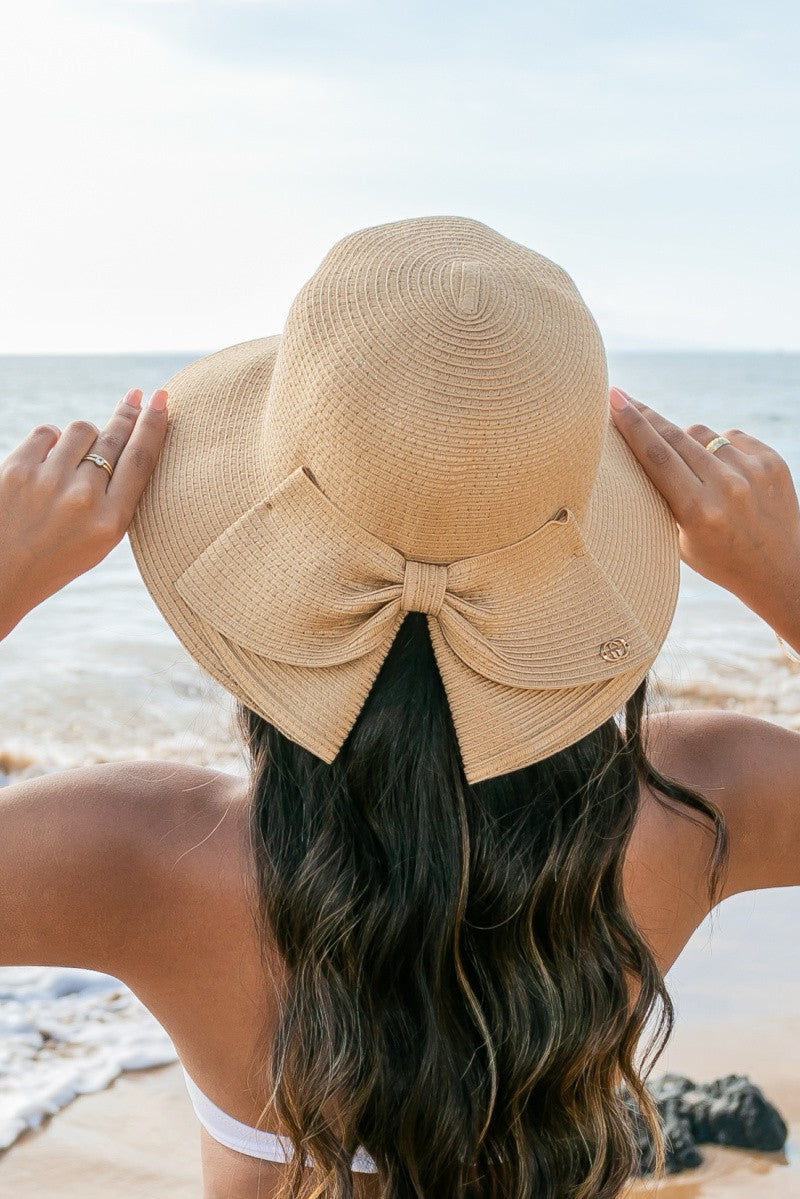 Khaki Bow Back Straw Bucket Hat