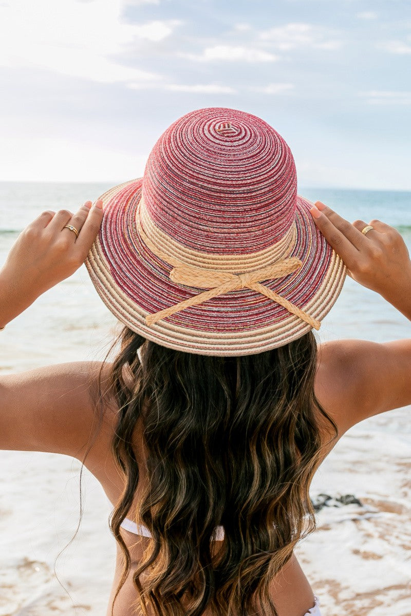 Multi Stripe Bow Accent Bucket Sunhat