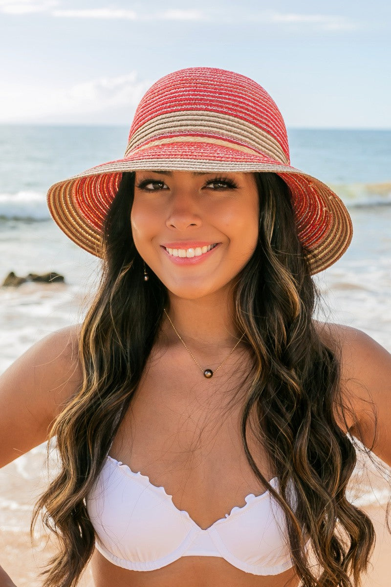 Multi Stripe Bow Accent Bucket Sunhat
