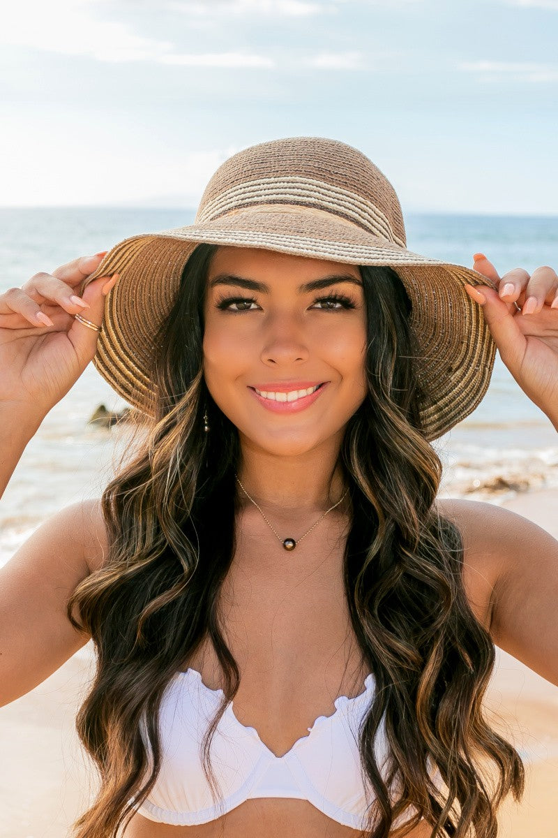 Blue Multi Stripe Bow Accent Bucket Sunhat