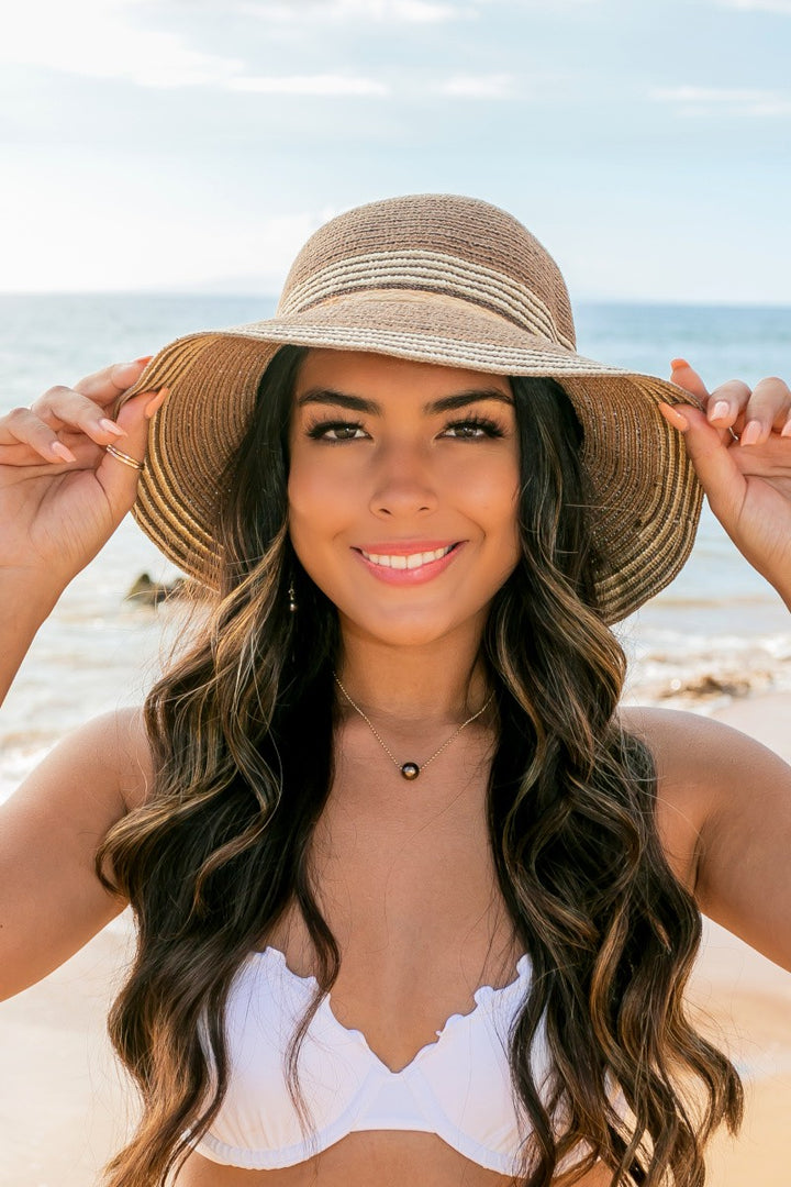 Blue Multi Stripe Bow Accent Bucket Sunhat