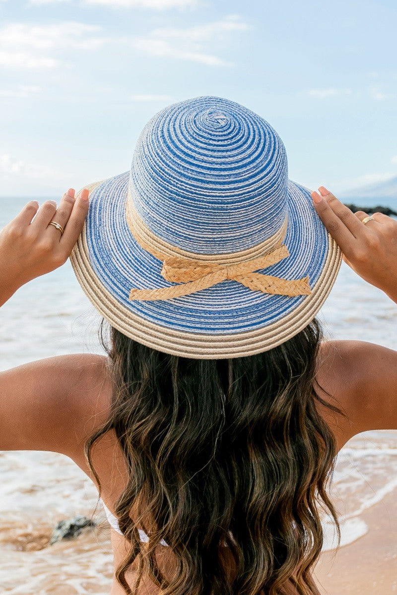 Mocha Multi Stripe Bow Accent Bucket Sunhat